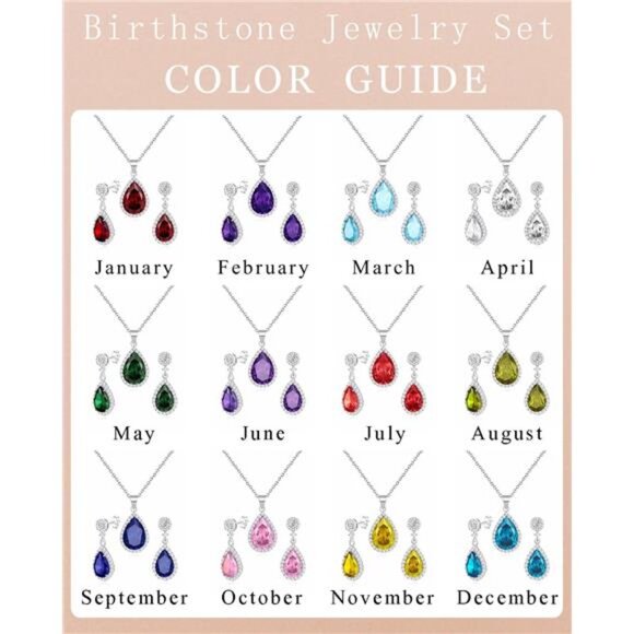 Teardrop Jewelry Set Women Crystal Necklace Earrings Sterling Silver Wedding Pro - Picture 6 of 7